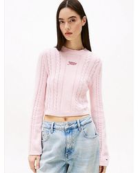 Tommy Hilfiger - Kabelgebreide Trui Met Ronde Hals - Lyst