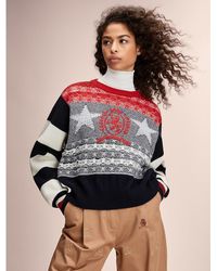 Tommy Hilfiger Wol-kasjmier Trui Met Sterren En Strepen - Blauw