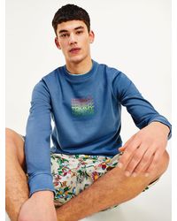Tommy Hilfiger Lichtgewicht Geribd Sweatshirt Met Logo - Blauw