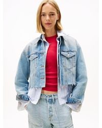 Tommy Hilfiger - Veste Oversize Courte En Denim À Logo Au Dos - Lyst