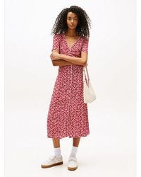 Tommy Hilfiger - Midi-Jurk Met V-Hals En Bloemenprint - Lyst
