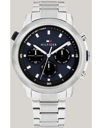 Tommy Hilfiger - Blue Dial Stainless Steel Chain-link Sports Watch - Lyst