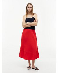 Tommy Hilfiger - Logo Flare Midi Skirt With Linen - Lyst