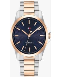 Tommy Hilfiger - Montre À Bracelet À Maillons Et Cadran Bleu - Lyst