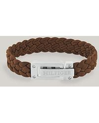 Tommy Hilfiger - Bruine Suède Gevlochten Armband Met Logo - Lyst