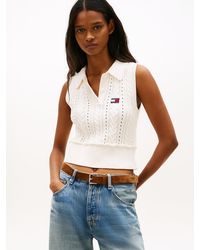 Tommy Hilfiger - Pull À Col Polo Tommy Badge En Maille Torsadée - Lyst