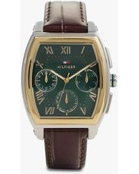 Tommy Hilfiger - Square Dial Leather Strap Watch - Lyst