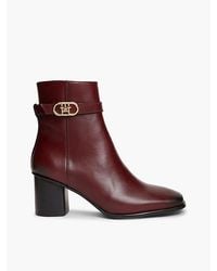 Tommy Hilfiger - Leather Buckle Strap Block Heel Ankle Boots - Lyst