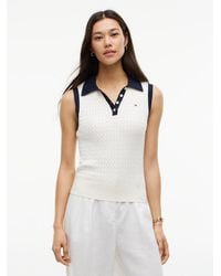 Tommy Hilfiger - Cable Knit Slim Sleeveless Polo Jumper - Lyst