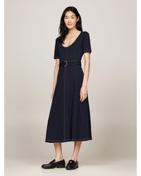 Tommy Hilfiger - Scoop Neck Belted Midi Dress - Lyst