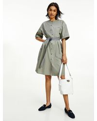Tommy Hilfiger Katoenen Overhemdjurk Met Ceintuur - Grijs
