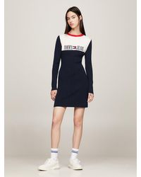 Tommy Hilfiger - Archive Colour-blocked Cable Knit Sweater Dress - Lyst