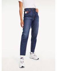 Tommy Hilfiger High Rise Mom Fit Jeans Met Vlag - Blauw