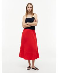Tommy Hilfiger - Logo Flare Midi Skirt With Linen - Lyst