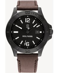 Tommy Hilfiger - Black Dial Brown Leather Strap Watch - Lyst