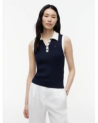 Tommy Hilfiger - Cable Knit Slim Sleeveless Polo Jumper - Lyst