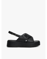 Tommy Hilfiger - Leren Sandaal Met Plateauzool En Th-Monogram - Lyst