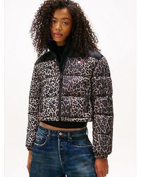 Tommy Hilfiger - Relaxed Cropped Fit Puffer-Jacke Mit Leoparden-Print - Lyst