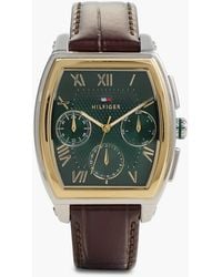 Tommy Hilfiger - Square Dial Leather Strap Watch - Lyst