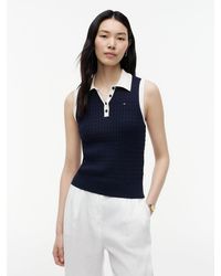 Tommy Hilfiger - Cable Knit Slim Sleeveless Polo Jumper - Lyst