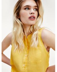 Tommy Hilfiger Mouwloze Blouse Van Linnen - Geel