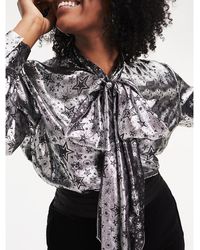 Tommy Hilfiger Zendaya Curve Blouse Van Metallic Zijdemix - Grijs