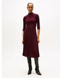 Tommy Hilfiger - Vestido Midi Plisado Con Corte Evasé - Lyst