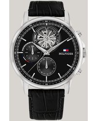 Tommy Hilfiger - Black Dial Stainless Steel Leather Strap Watch - Lyst