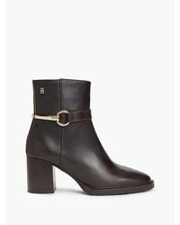Tommy Hilfiger - Block Heel Leather Riding Ankle Boots - Lyst