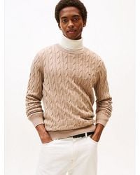 Tommy Hilfiger - Kabelgebreide Trui Met Ronde Hals - Lyst
