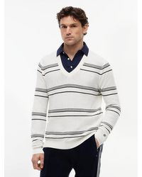 Tommy Hilfiger - New York Label Mercerised Stripe V-Neck Jumper - Lyst