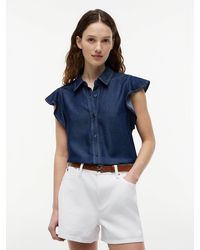 Tommy Hilfiger - Regular Ruffle Cap Sleeve Denim Shirt - Lyst