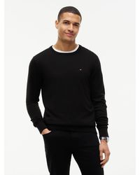 Tommy Hilfiger - Cotton Solid Crew Neck Sweater Black - Lyst