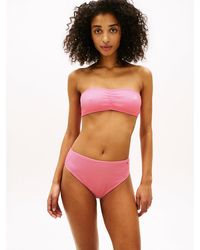 Tommy Hilfiger - Crinkle Logo Embroidery Bandeau Bikini Top - Lyst