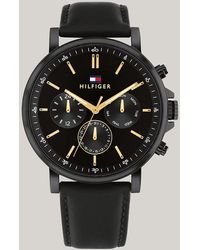 Tommy Hilfiger - Black Ionic-plated Leather Strap Watch - Lyst