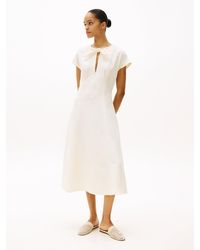 Tommy Hilfiger - Robe Midi En Lin Mélangé À Nouer Au Col - Lyst