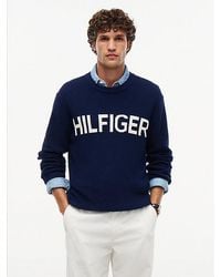 Tommy Hilfiger - Intarsia Logo Waffle Knit Relaxed Jumper - Lyst
