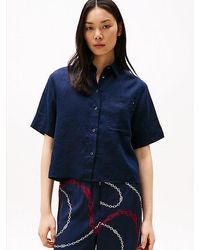 Tommy Hilfiger - Relaxed Fit Leinenbluse Mit Kurzen Ärmeln - Lyst