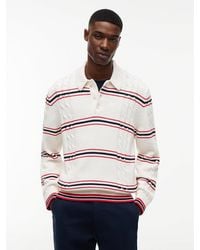 Tommy Hilfiger - Tommy Badge Cable Knit Stripe Polo Jumper - Lyst