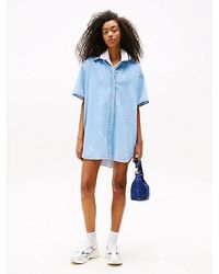 Tommy Hilfiger - Denim Mini-Overhemdjurk Met Korte Mouwen - Lyst
