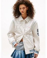 Tommy Hilfiger - Tommy Girl Leren Patchwork-Jack Met Logo Op De Rug - Lyst