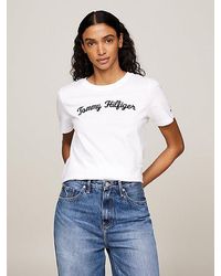 Tommy Hilfiger - T-Shirt mit aufgesticktem Schreibschrift-Logo - Lyst