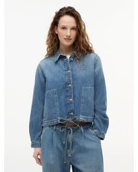 Tommy Hilfiger - Drawstring Hem Relaxed Denim Jacket With Linen - Lyst