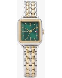 Tommy Hilfiger - Rectangular Green Dial Gold-plated Chain-link Watch - Lyst
