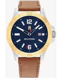 Tommy Hilfiger - Navy Dial Brown Leather Strap Watch - Lyst