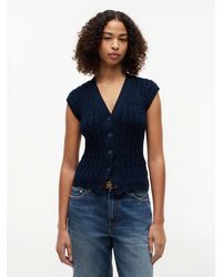 Tommy Hilfiger - Cable Knit Slim Cap Sleeve Cardigan - Lyst