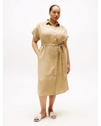 Tommy Hilfiger - Curve Midi-Hemdkleid Aus Reinem Leinen - Lyst