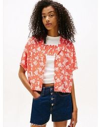 Tommy Hilfiger - Cropped Fit Kurzarm-Bluse Mit Print - Lyst