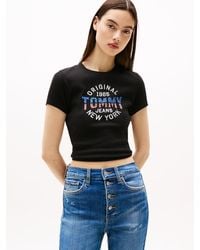 Tommy Hilfiger - Ribbed Slim New York Logo T-shirt - Lyst