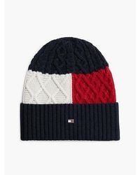 Tommy Hilfiger - Wool Blend Cable Knit Flag Beanie - Lyst